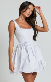 Brianda Mini Dress - Corset Bodice Bubble Hem Dress in White | Showpo USA