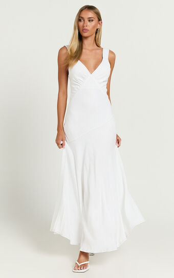 Virgie Maxi Dress - V Neck Drop Waist Dress in White