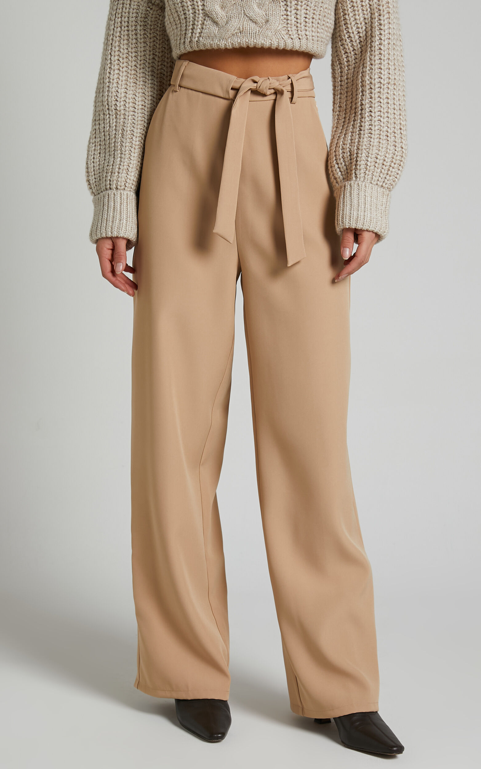 Camel wide leg pants store