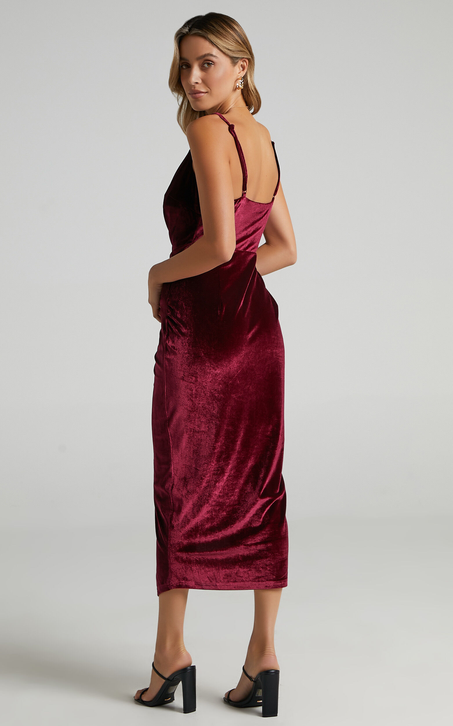 Wine velvet deals midi dress
