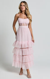 Evelynn Maxi Dress - Sweetheart Corset Bodice Fit & Flare Tiered in ...