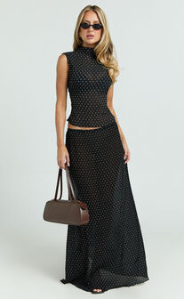 Lioness - Ford Maxi Skirt in Onyx Polka