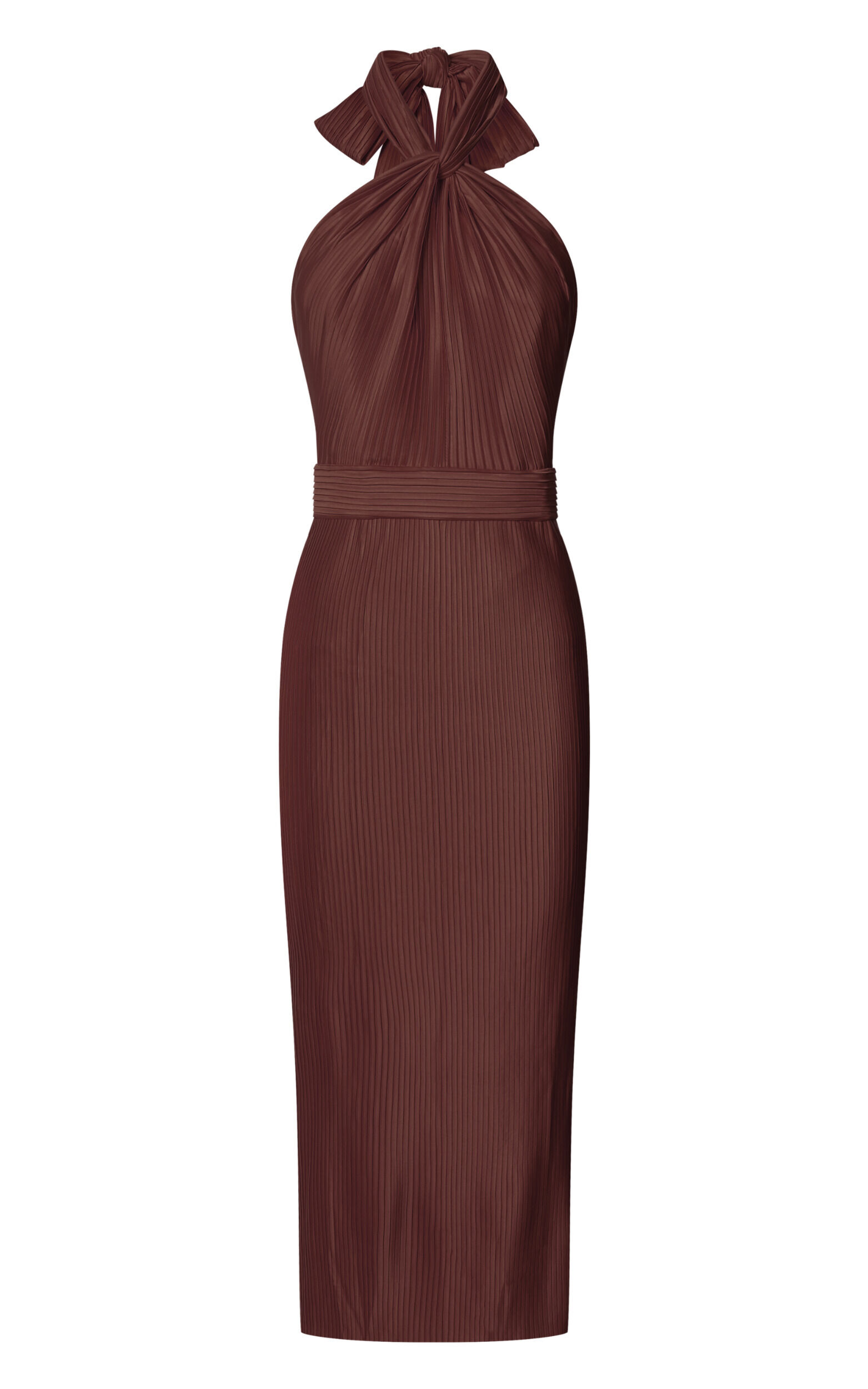 Marlette Midi Dress - Pleated Open Back Halter Dress in