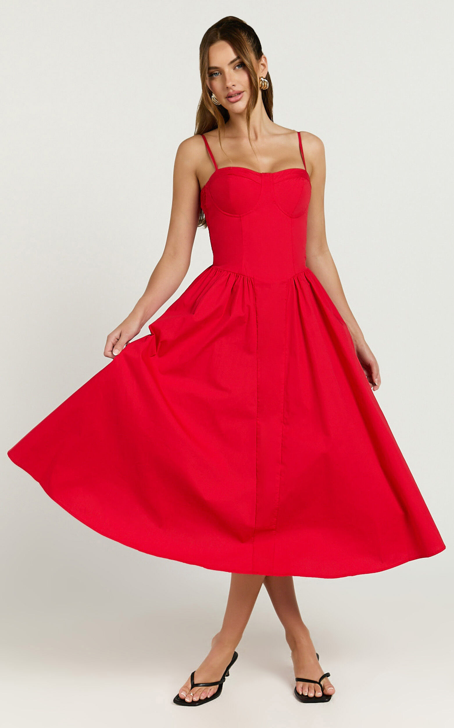 Red fit and flare midi dress 2025