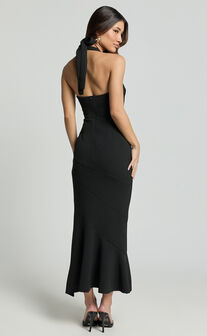 Maris Maxi Dress - Full Length Halter Tie Neck Dress in Black