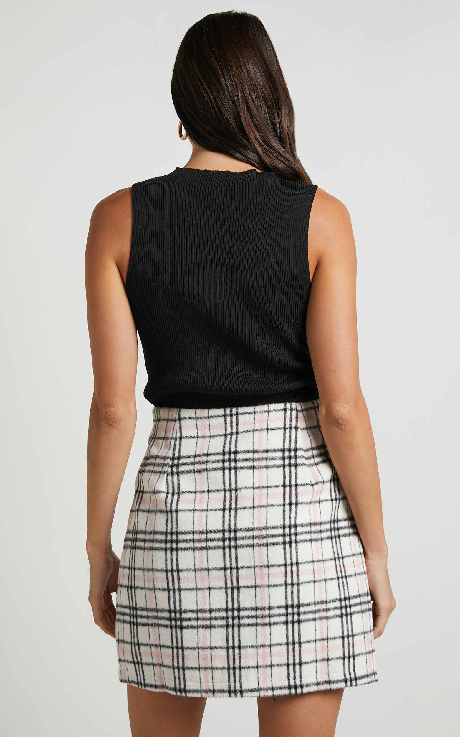 Black check tennis side split skirt top