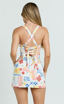 Mikayla Mini Linen Blend Dress - Sweetheart Ruched Bust Fitted Dress in Pomodoro Paradise