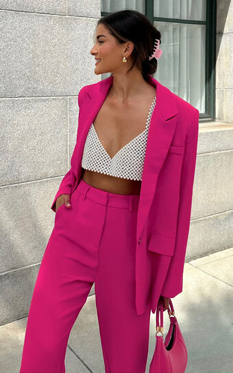 Michelle Blazer  Oversized Plunge Neck Button Up in Pink Showpo