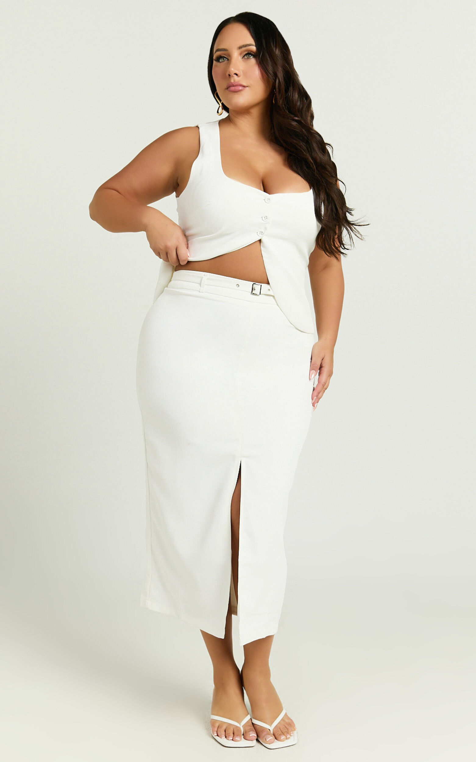 White pencil skirt with front split cheap