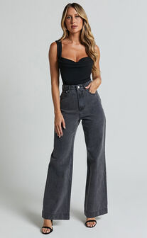 Donna Top - Cowl Neck Corset Top in Black