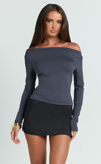 Tisdale Top - Boat Neck Long Sleeve Top in Steel Blue