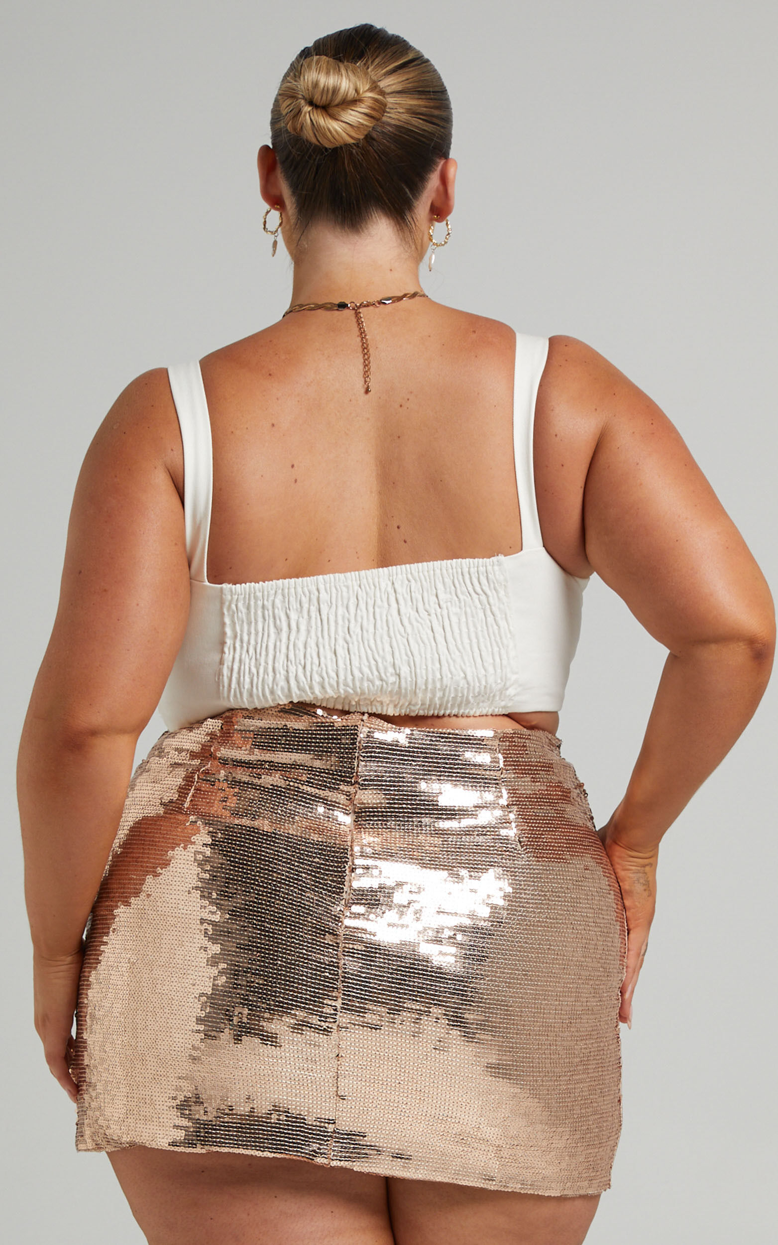 Ingrid Mini Skirt Sequin Skirt in Rose Gold Showpo EU