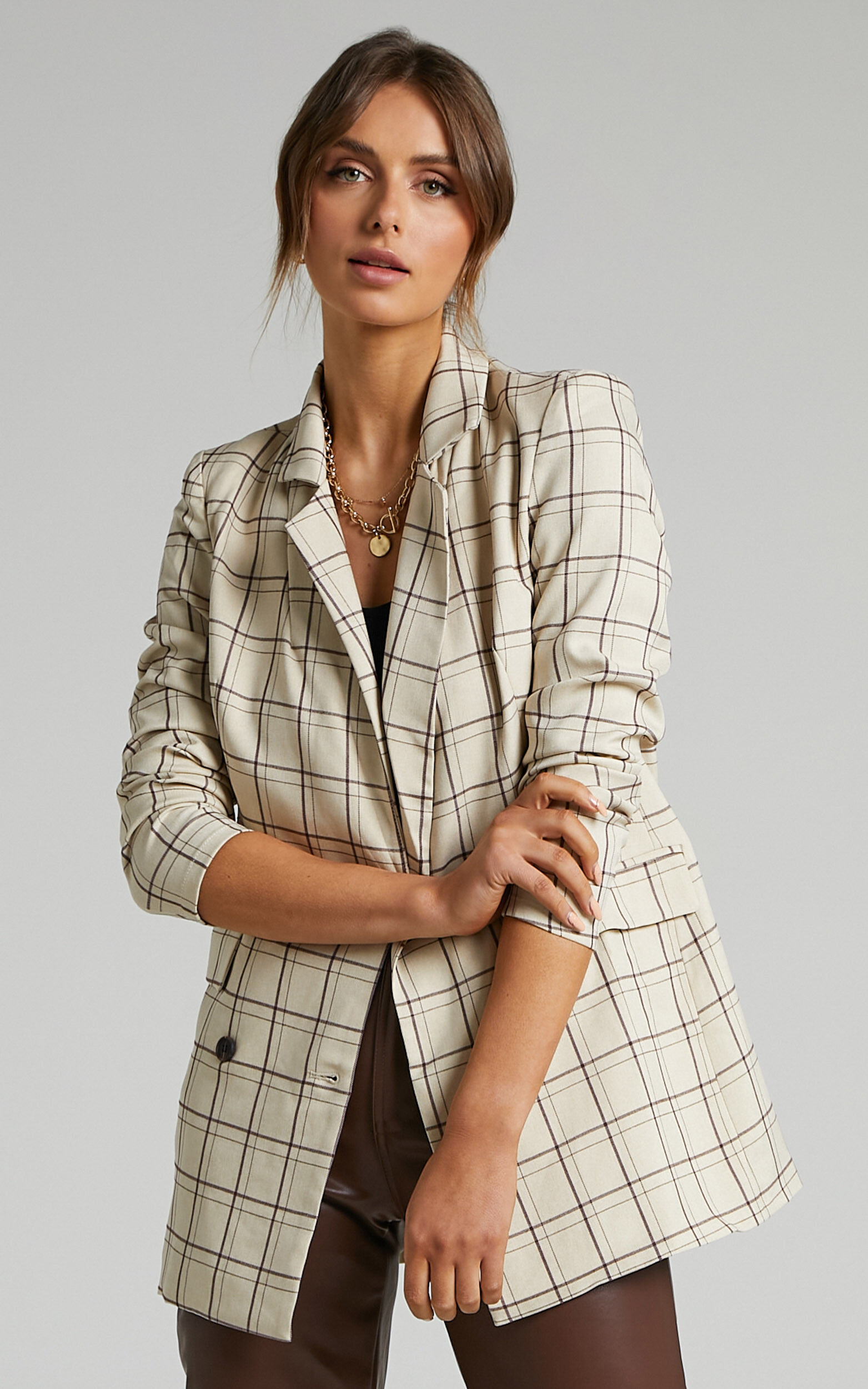 Sort It Out Blazer Double Breasted Blazer in Cream Check Showpo USA