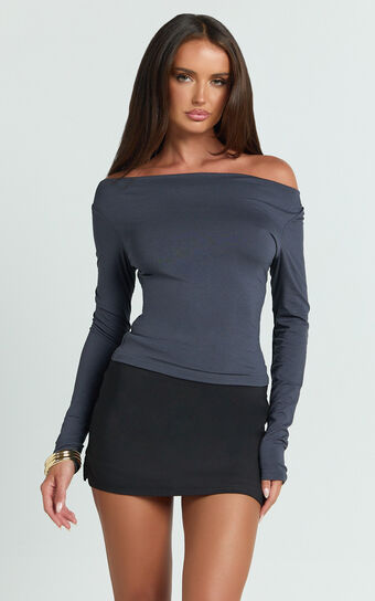 Tisdale Top - Boat Neck Long Sleeve Top in Steel Blue