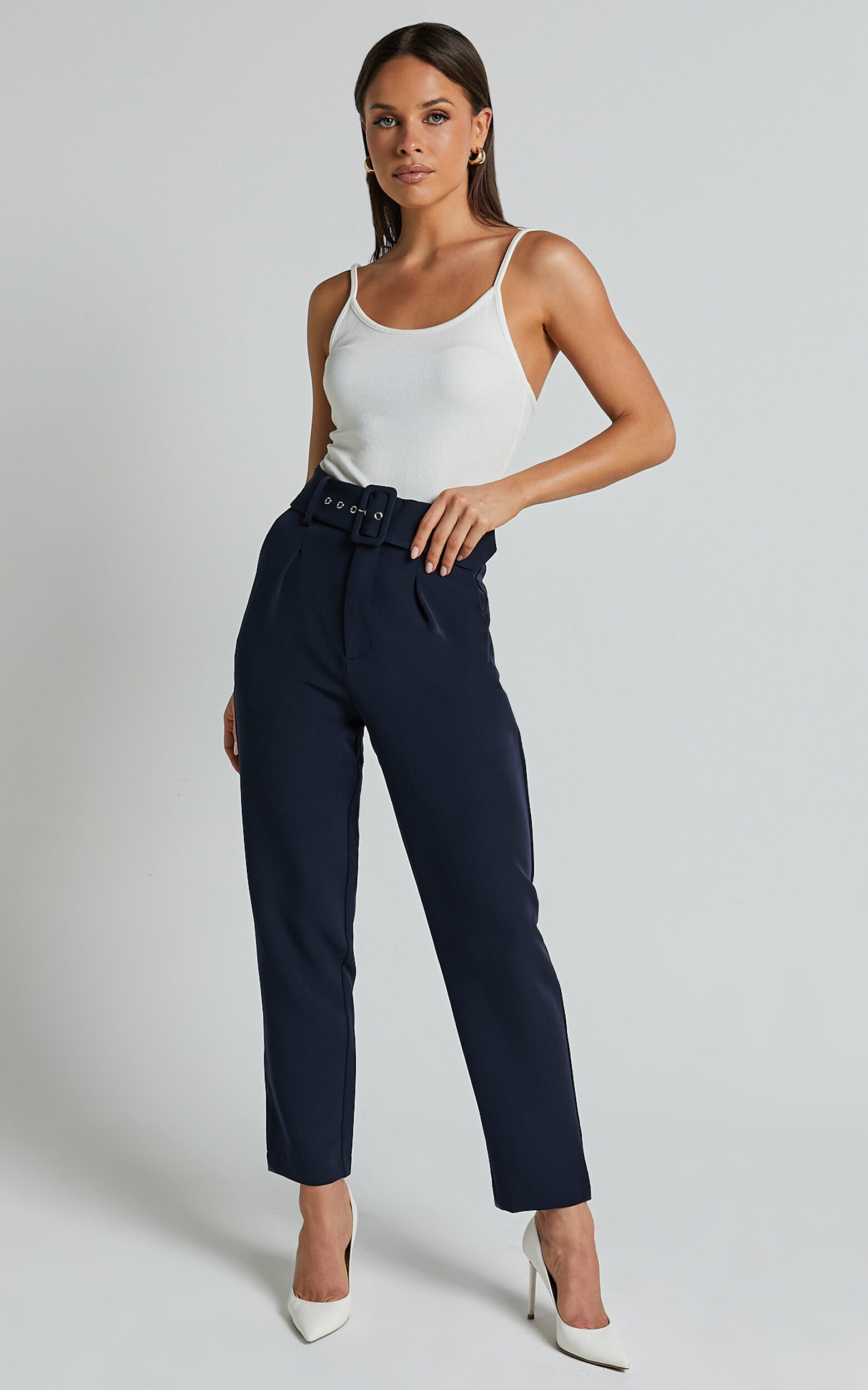 Navy high waisted trousers store