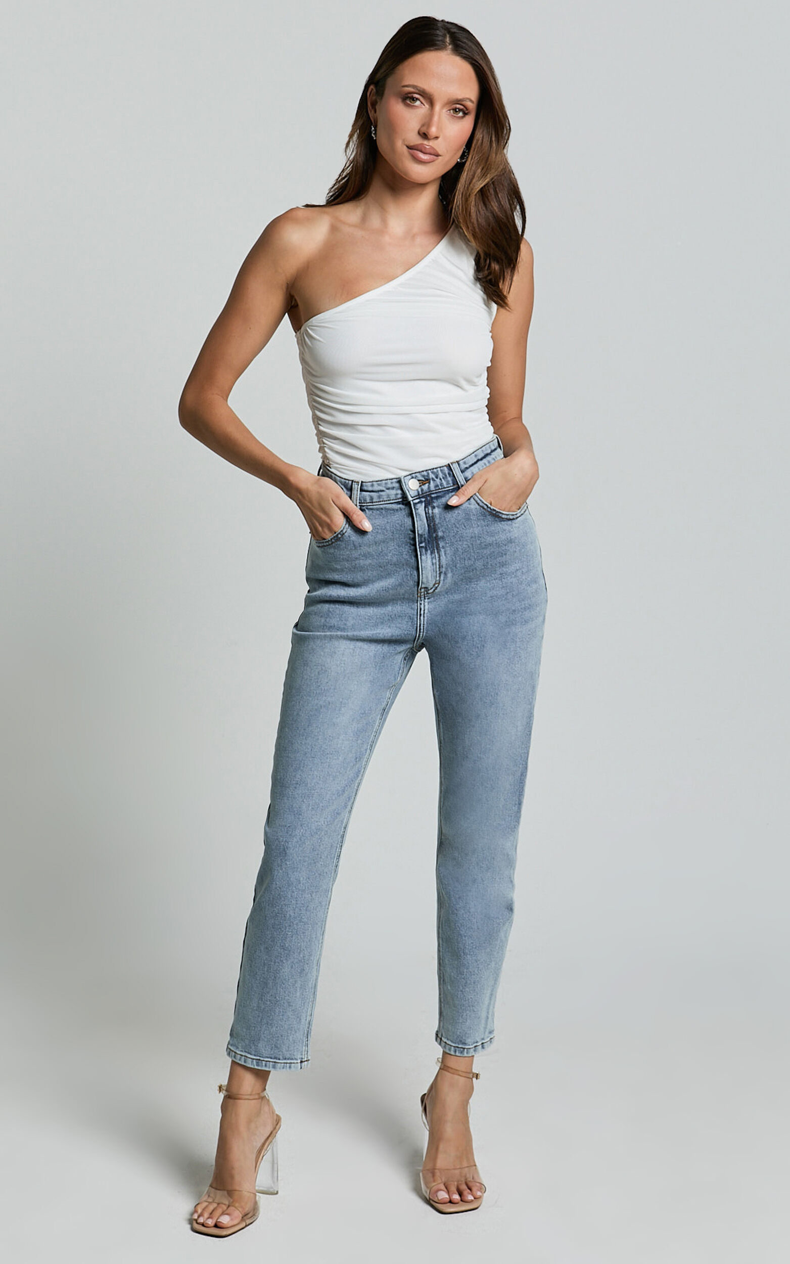 Lucilla Jeans - High Waisted Contour Fitted Denim Jeans in Mid Blue Wash - 04, BLU1