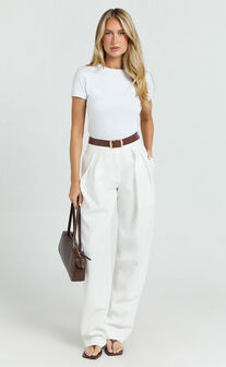 Valencia Pants - High Waist Pleated Tapered Leg Pants in White