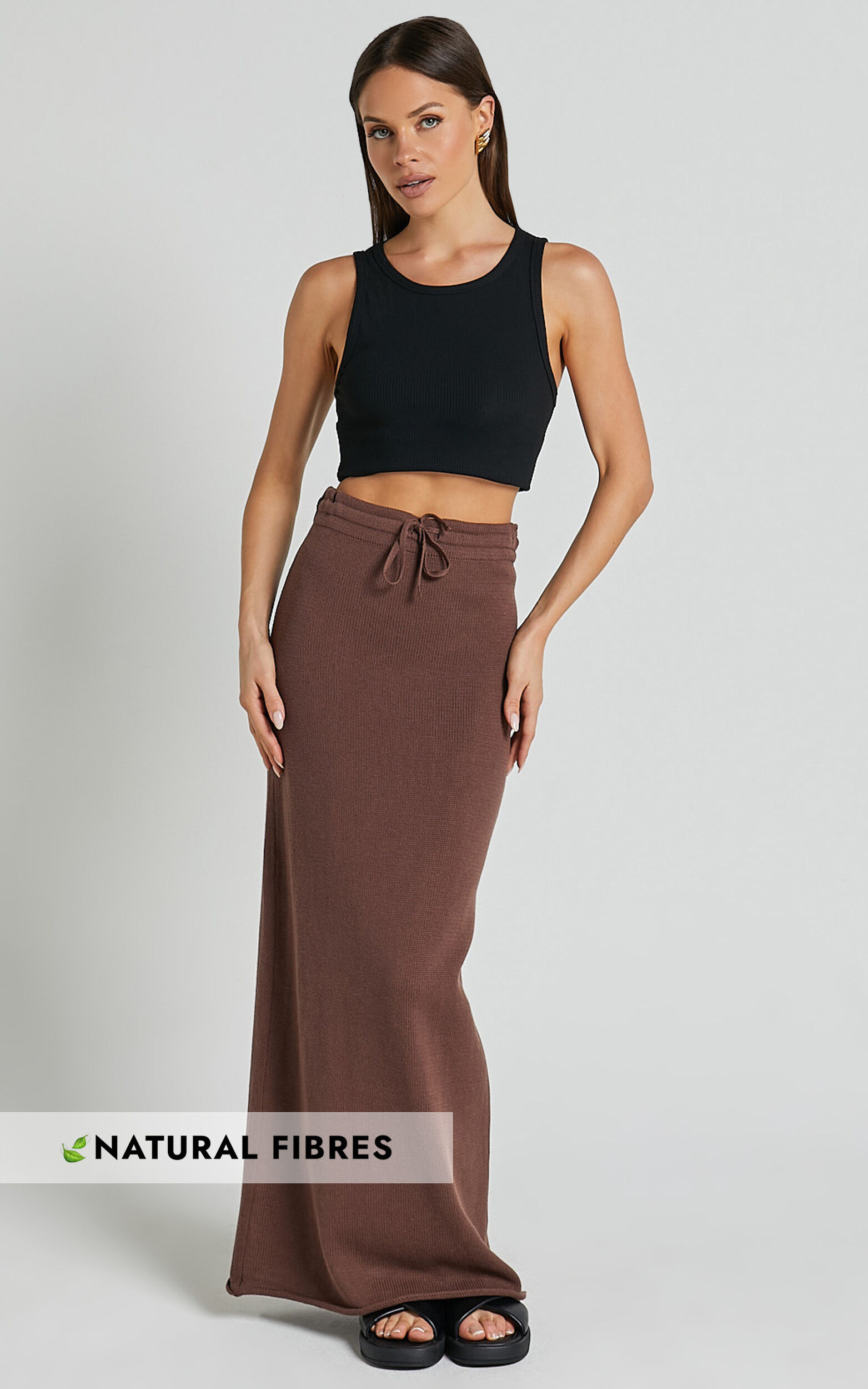 Dasuri Knit Maxi Skirt - Drawstring Skirt in Chocolate - 06, BRN1