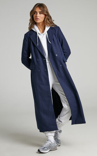 Lizah Button Up Trench Coat in Navy