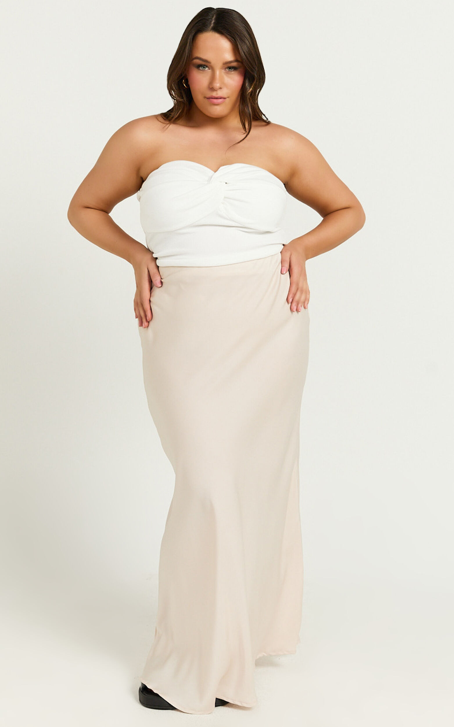 Amari Maxi Skirt - High Waisted Bias Cut Skirt in Oyster | Showpo USA