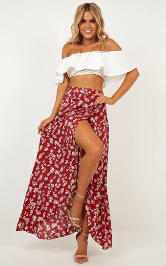Moving Along Skirt In Wine Floral