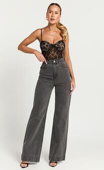 Wintour Bodysuit - Bustier Lace Bodysuit in Black