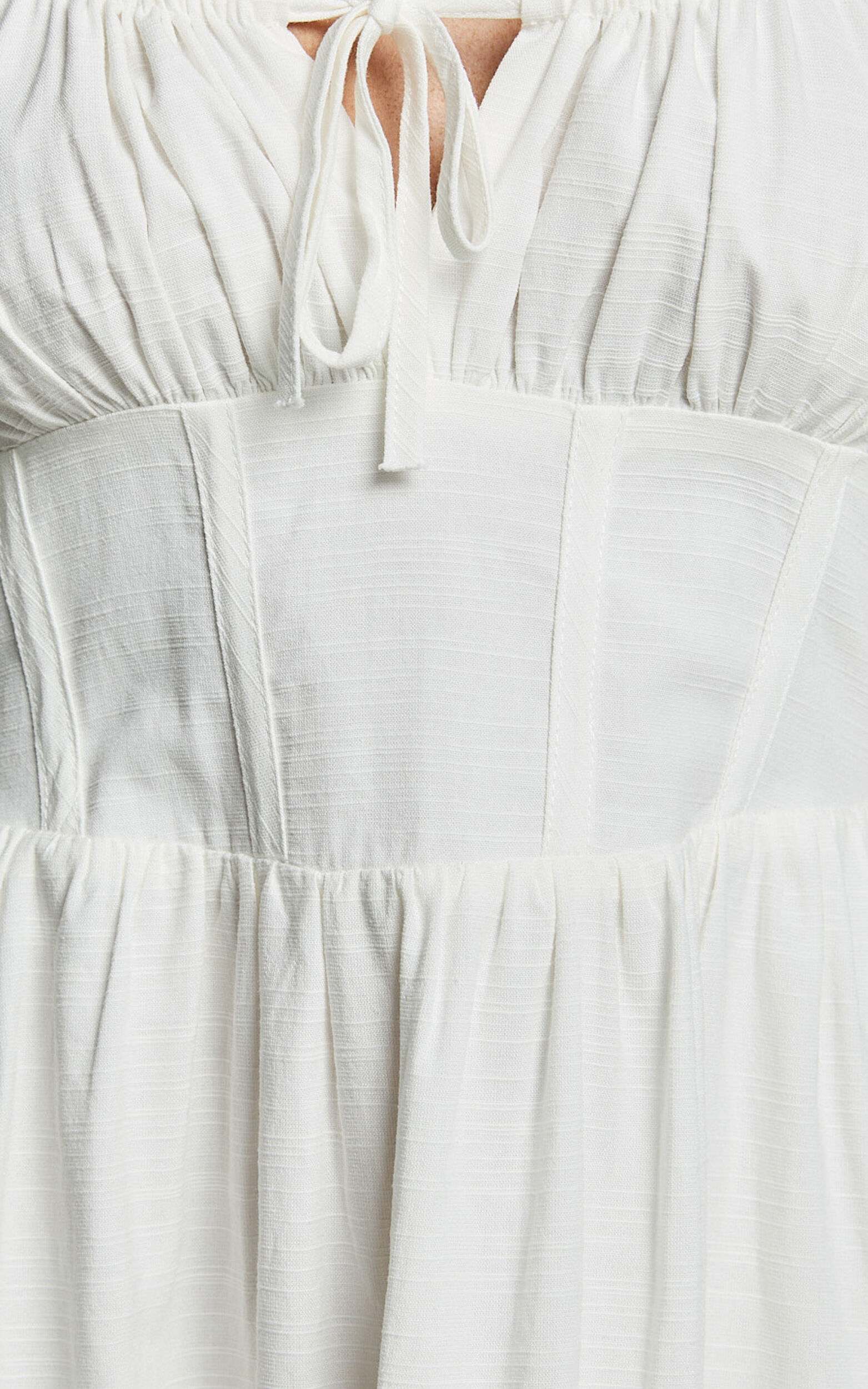 Haylee Midi Dress - Corset Waist Gathered Bust Dress in Ivory | Showpo