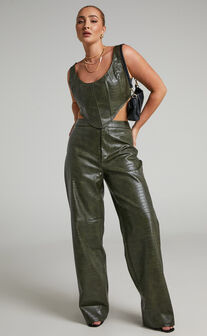 BY DYLN - High Waisted Apollo Pants in Dark Green