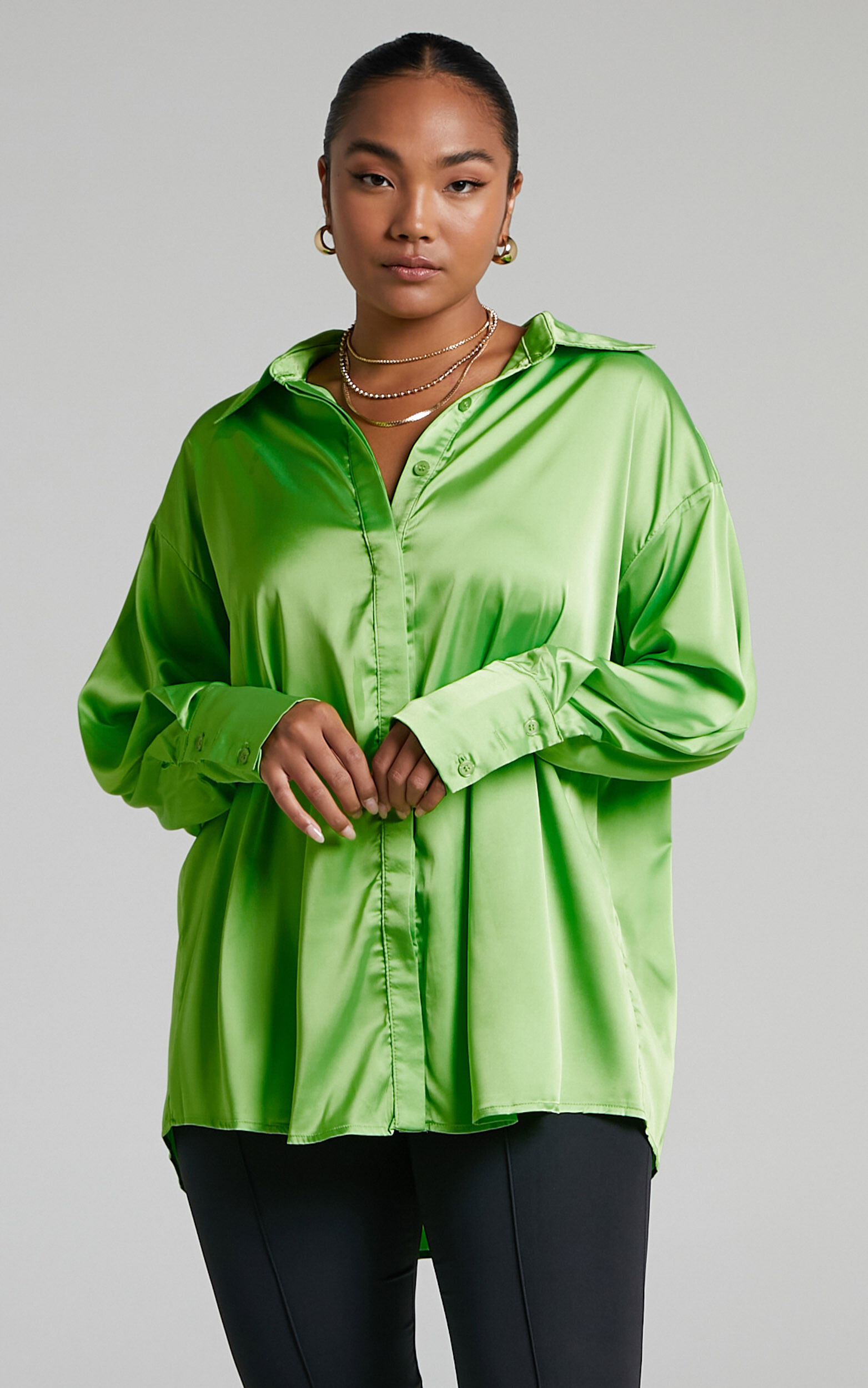 Button up satin shirt discount