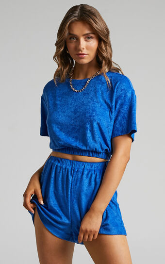 Broditha Terry Towelling Crew Neck Top in Blue