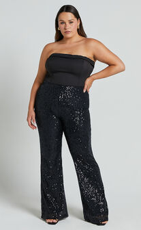 Deliza Pants - Mid Waisted Sequin Flare Pants in Black
