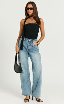Vera Top - Strapless Mesh Top with Scarf in Black