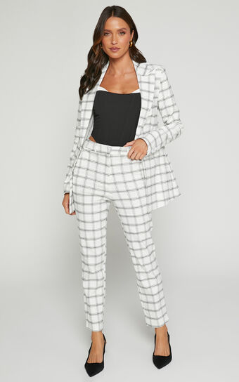 Vhonna cropped tailored high waisted pant in White and Black check Showpo Australia