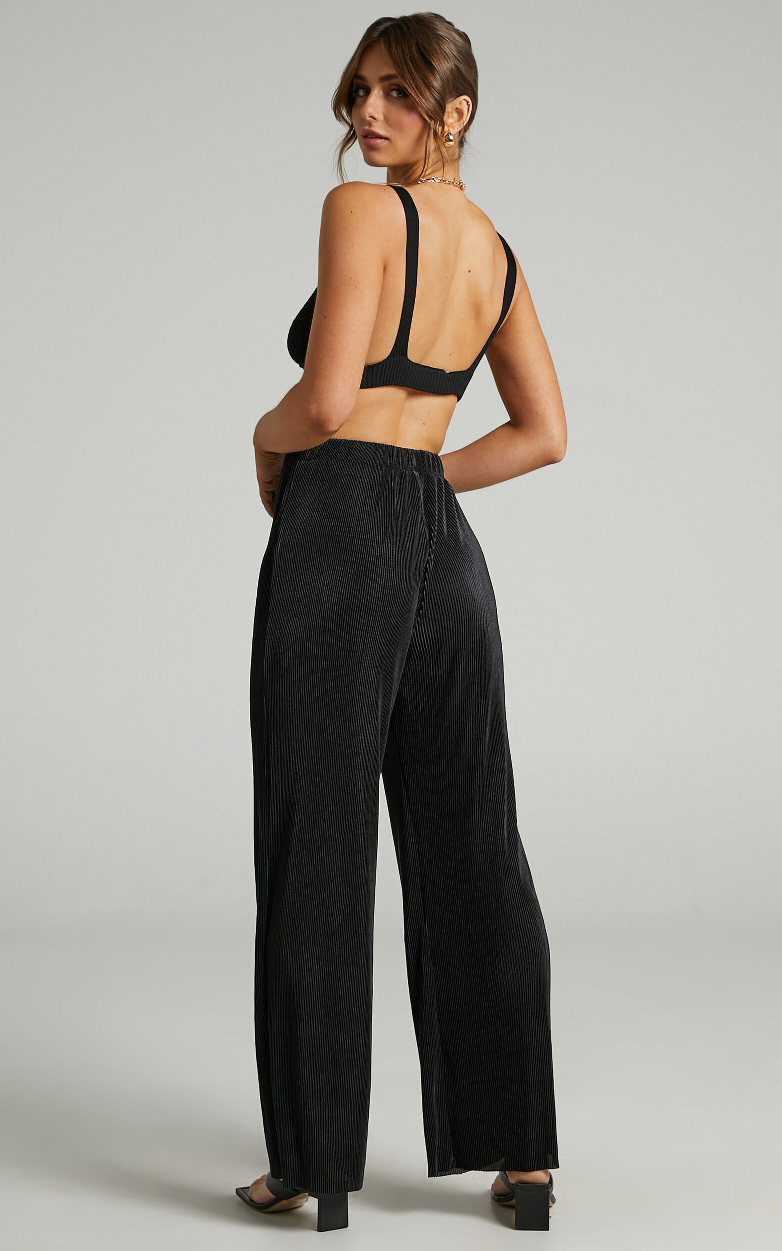 Mischa Pants - Wide Leg Plisse Pants in Black | Showpo USA