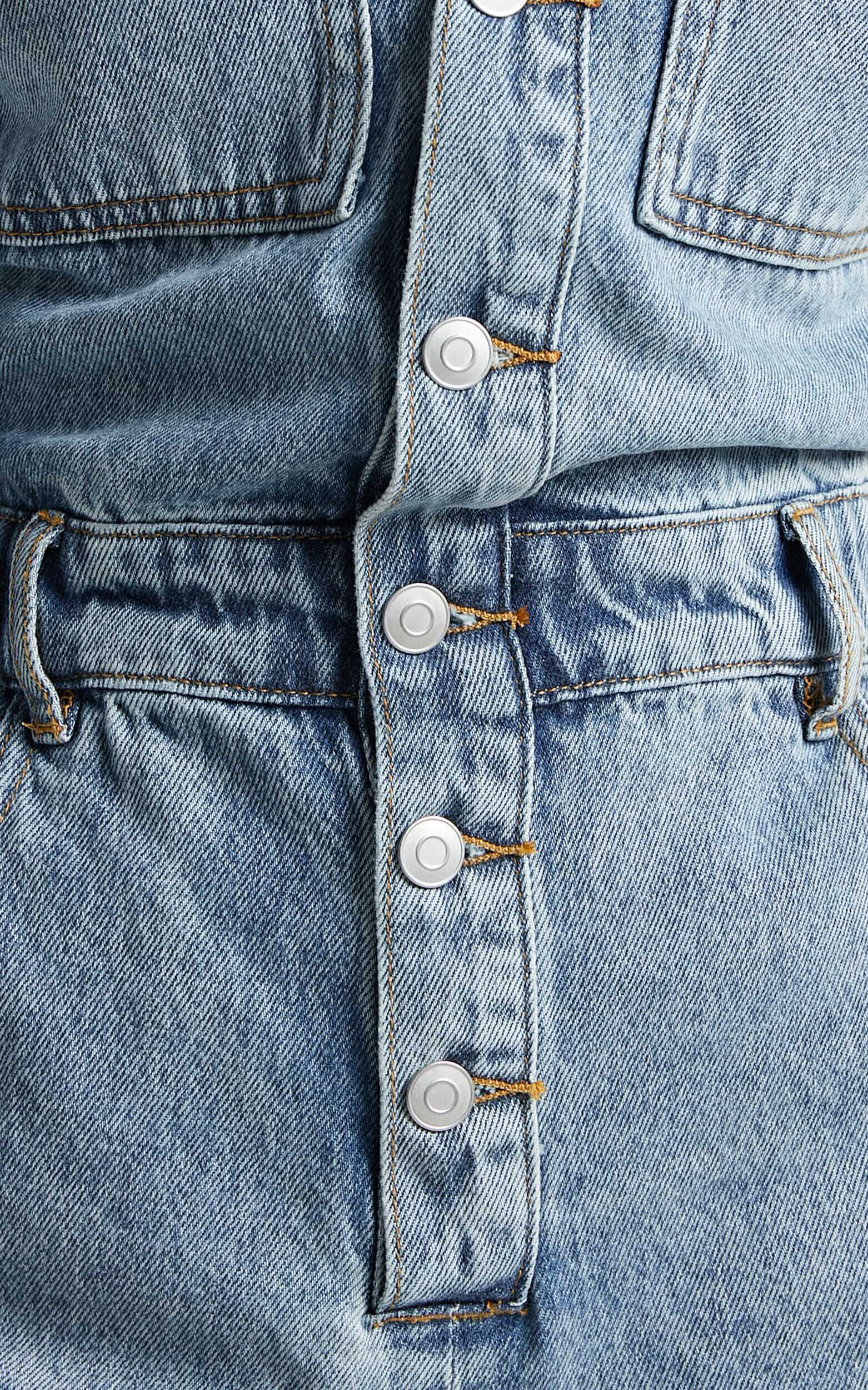 Zip front short sleeve stretch denim playsuit on sale