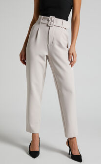 Milica Trousers - Belted High Waisted Trousers in Beige