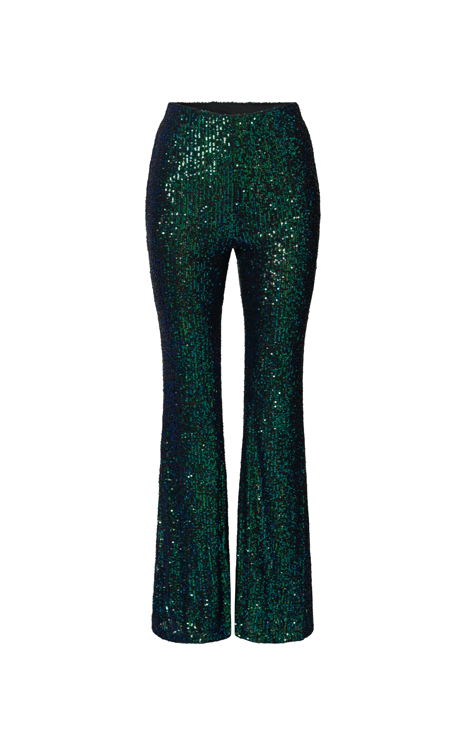 Deliza Pants - Mid Waisted Sequin Flare Pants in Mermaid