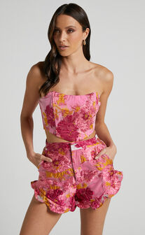 Brailey Top - Bustier Top in Pink Jacquard