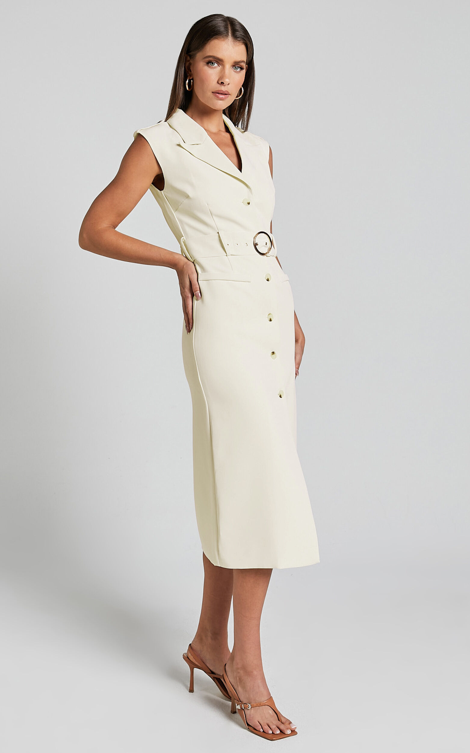 Anthurium Midi Dress - Sleeveless Belted Blazer Dress in