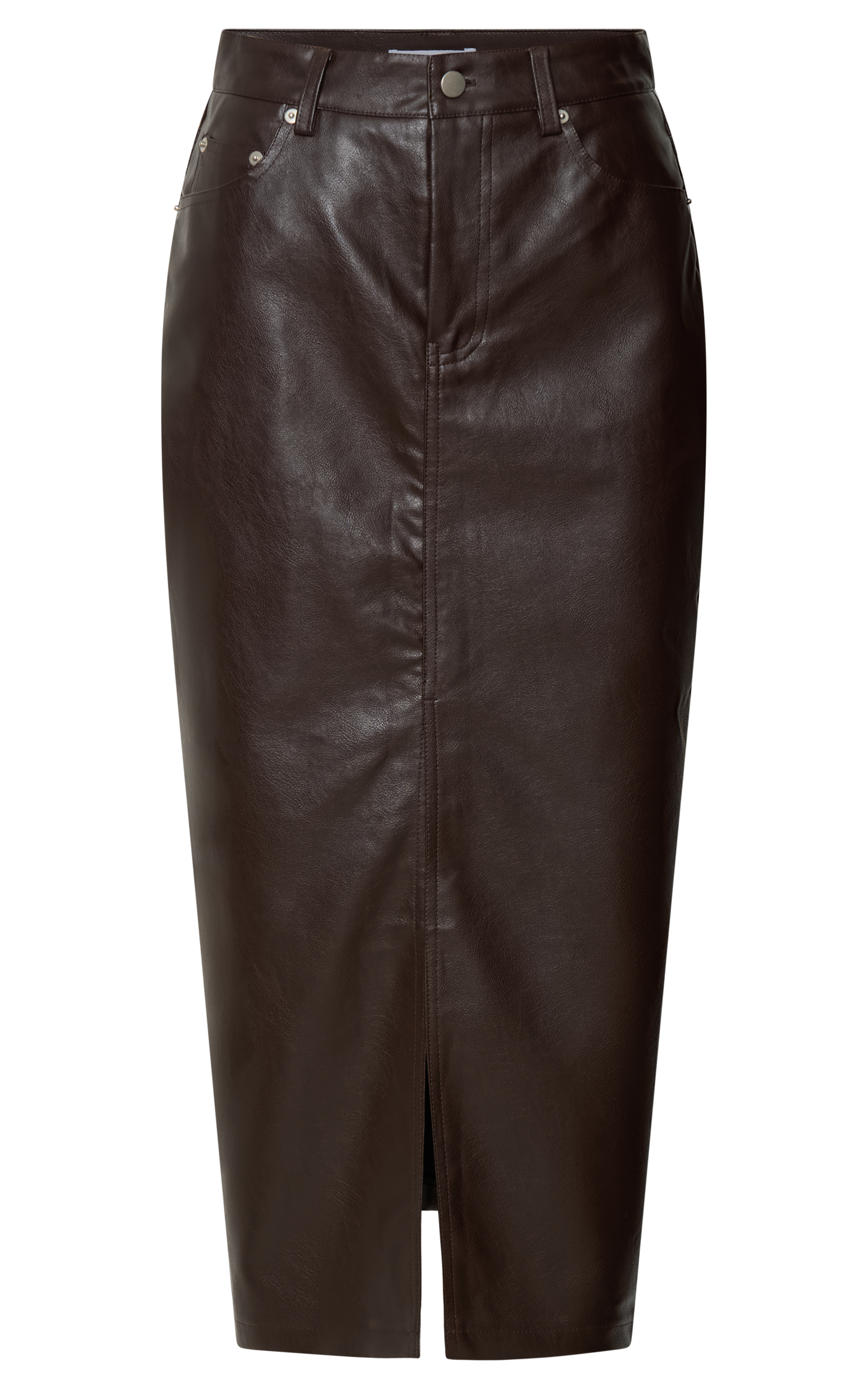 Jules Midi Skirt - Faux Leather High Waisted Front Split Jules Midi Skirt - Faux Leather High Waisted Front Split