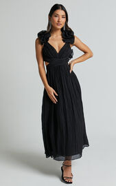 Marielly Midi Dress - Side Cut Out V Neck Ruffle Detail Sleeve Dress in ...