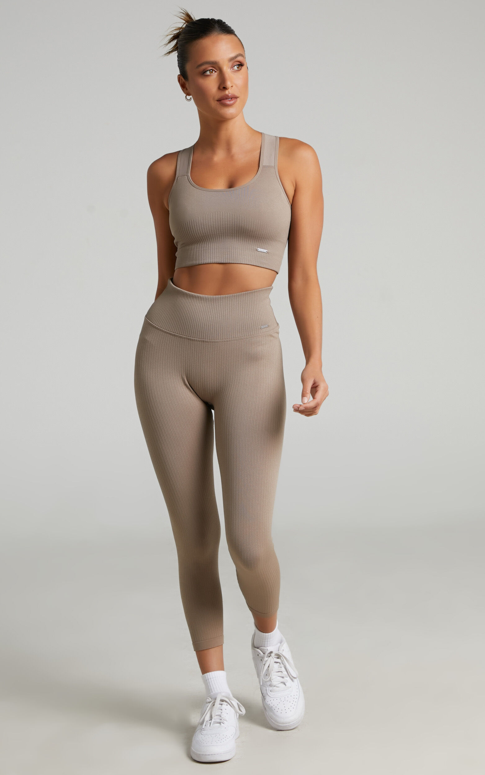 OFF-WHITE RIBBED SEAMLESS HIGH SUPPORT BRA – AIMN NZ