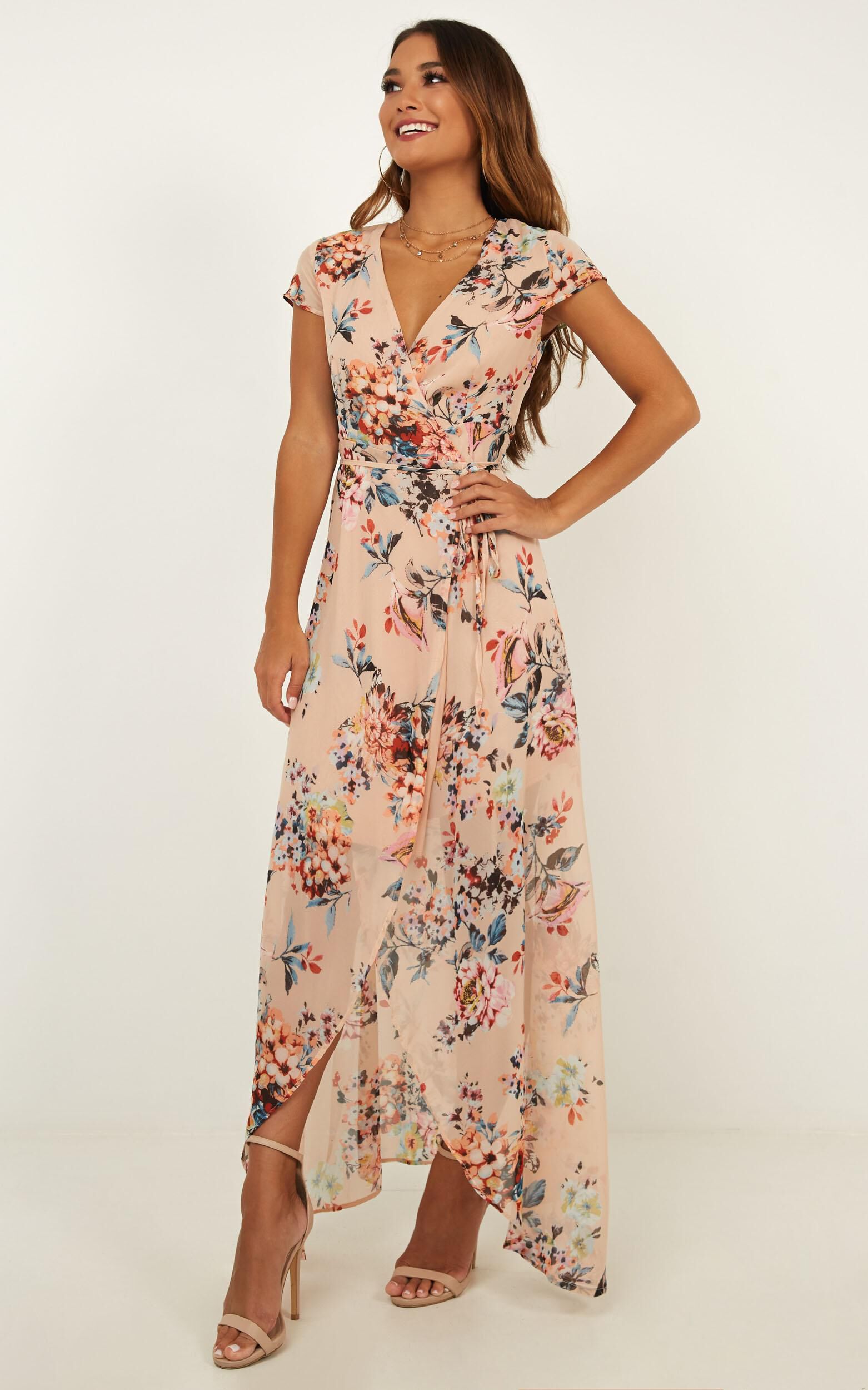 Wrap And Cross Maxi Dress In Blush Floral Showpo EU