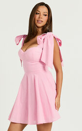 Girley Mini Dress - Bow Strap Dress in Pink Gingham | Showpo NZ