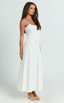 Donissa Midi Dress - Panelled Knit Dress in White