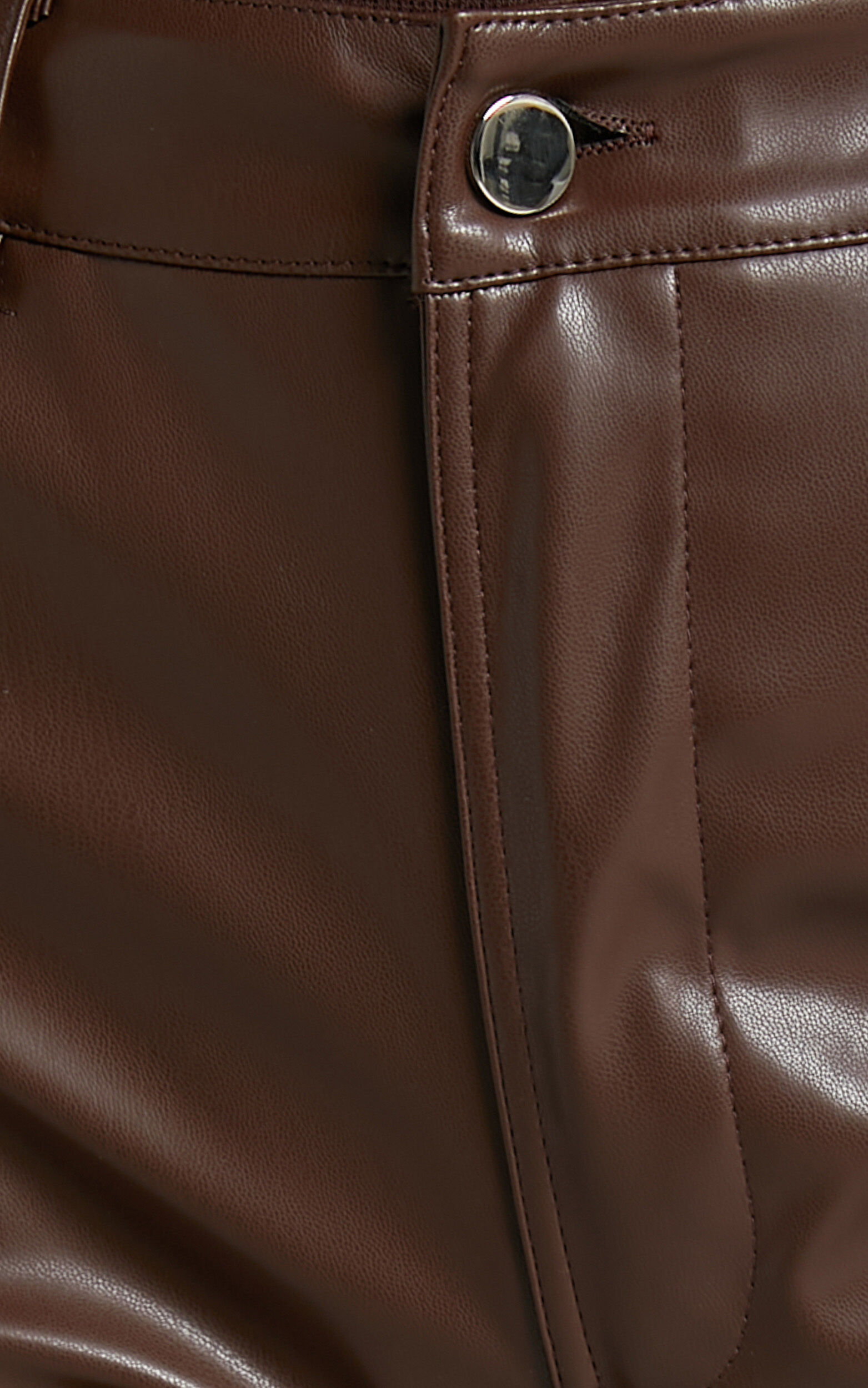 Dilyenne Pant - Mid Waist Straight Leg Faux Leather Pant in Chocolate