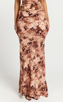Lioness - Hudson Maxi Skirt in Chocolate Floral