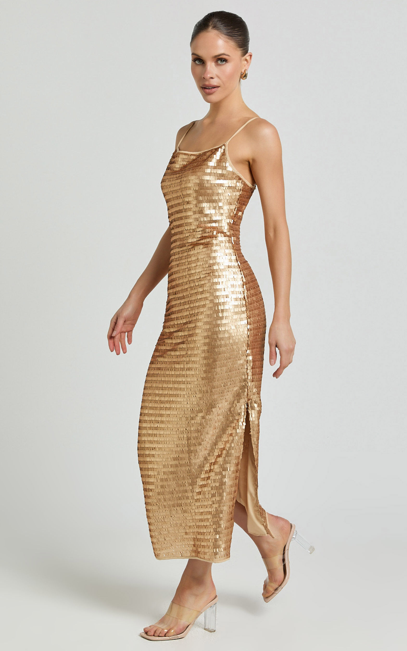 Sequin gold midi dress hot sale