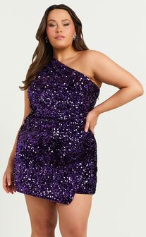 Molly Playsuit - Sequin One Shoulder Skort Playsuit in Purple