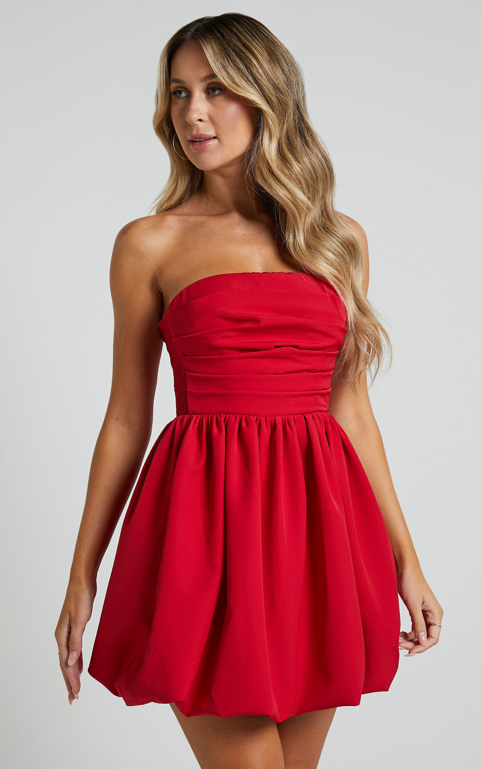 Shine On Red Strapless Dress *Final Sale* – Indigo Boutique